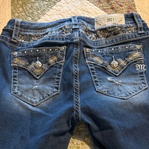 Miss Me Blue Jeans with Embellished Pockets